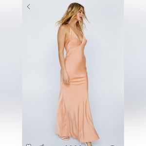 Nasty Gal Satin tie shoulder bias maxi dress
